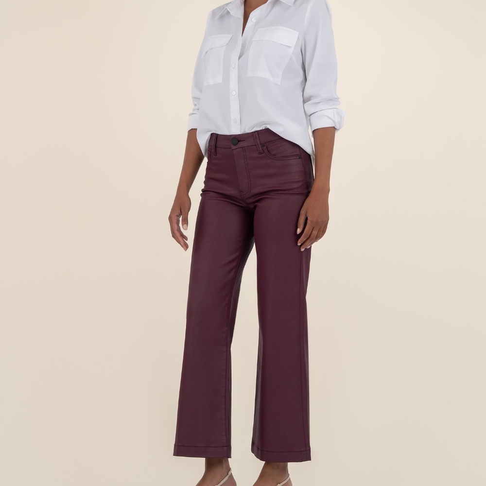Kut from the Kloth Meg Coated High Rise Wide Leg Size 1212 / Blackberry - Picture 2 of 3